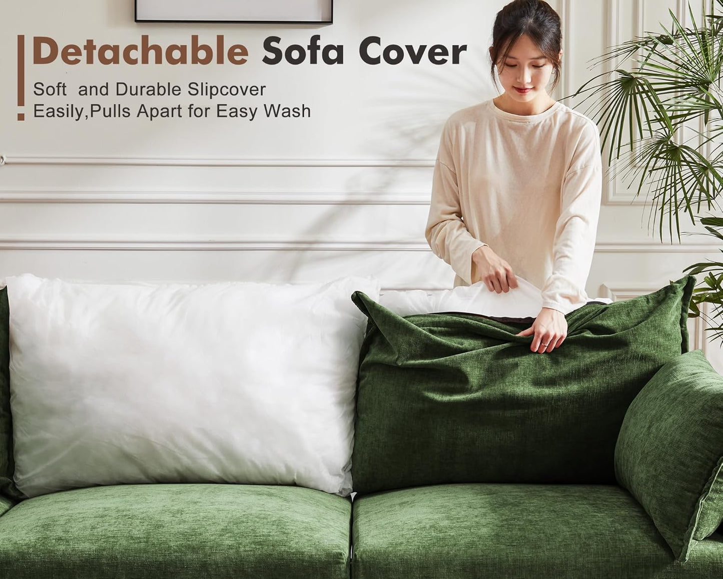 136.4" Oversized Modular Sectional Sleeper Sofa Bed, U Shaped Convertible Couch with Movable Ottoman, Large 8 Seat Corner Couches for Living Room Deep Seat Green Chenille