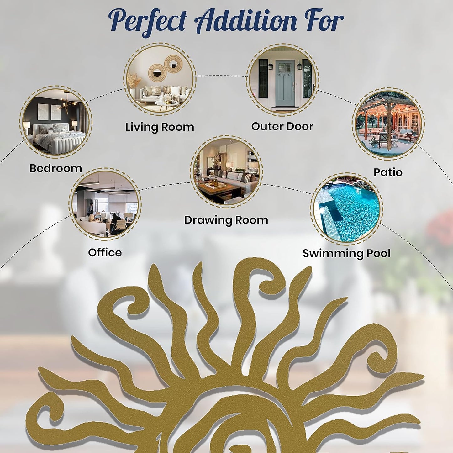 Riverside Designs Wacky Sun Metal Wall Art Indoor/Outdoor Decor - 30" Gold Rust Proof Wall Sculpture - Made in USA - Ideal for Bedroom, Garden, Home, Patio and Farmhouse