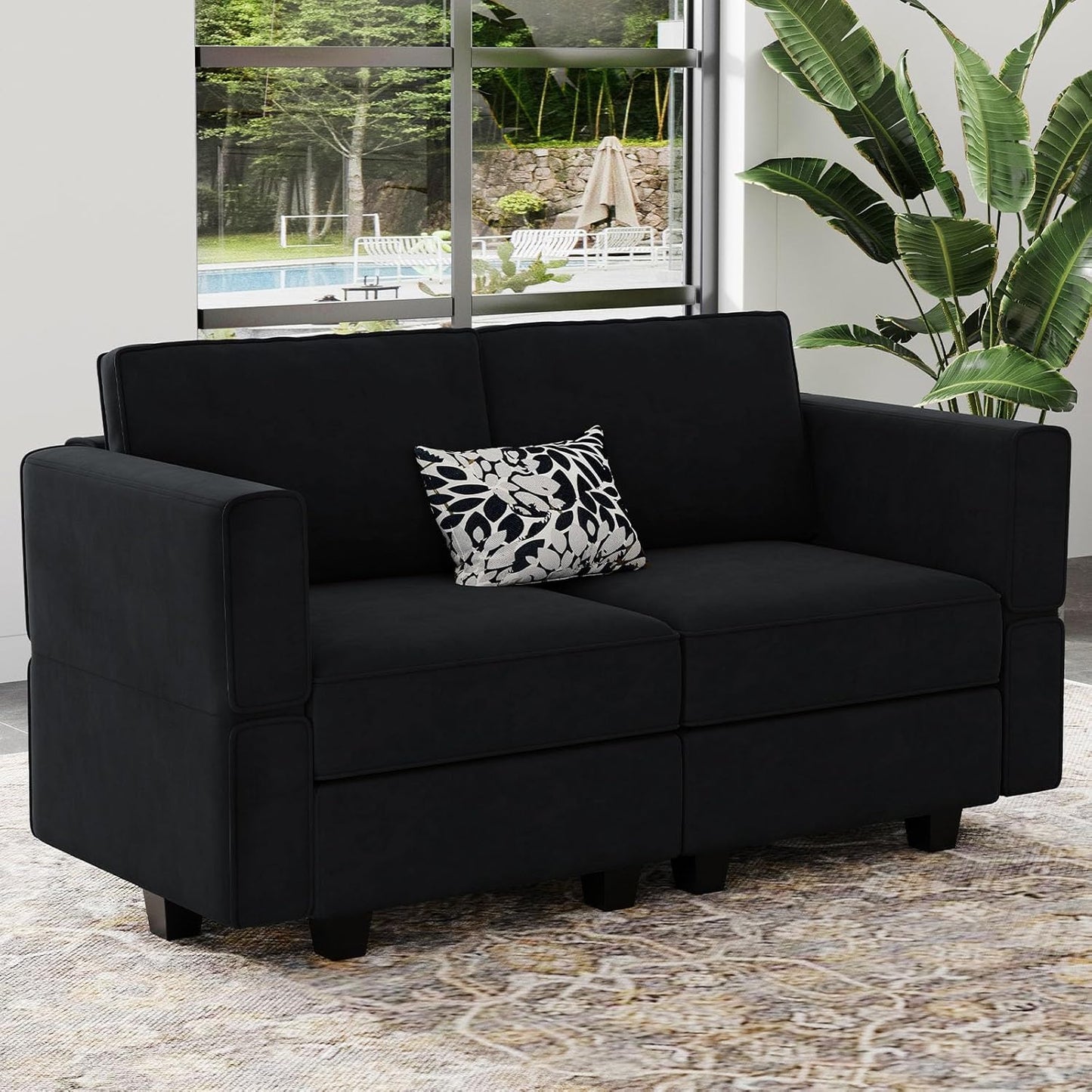 Belffin Modular Loveseat Sofa Couch with Storage Seats Velvet 2 Seater Love Seats for Small Spaces Black