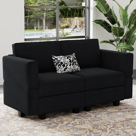 Belffin Modular Loveseat Sofa Couch with Storage Seats Velvet 2 Seater Love Seats for Small Spaces Black