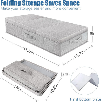 Underbed Storage Containers Bin with Lids, Large Under Bed Storage Organizer Box with Handle, Foldable Under the Storage Bags for Organizing Clothes, Shoes, Blankets, Pillows
