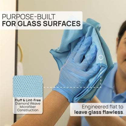 Claro 2 Step Glass Cleaning Cloth 8-Pack – Green Wet & Blue Dry Microfiber Towels Cleaning for Windows, Mirrors & Glass - Streak and Lint Free Cloth for Home, TV, Shower - Machine Washable