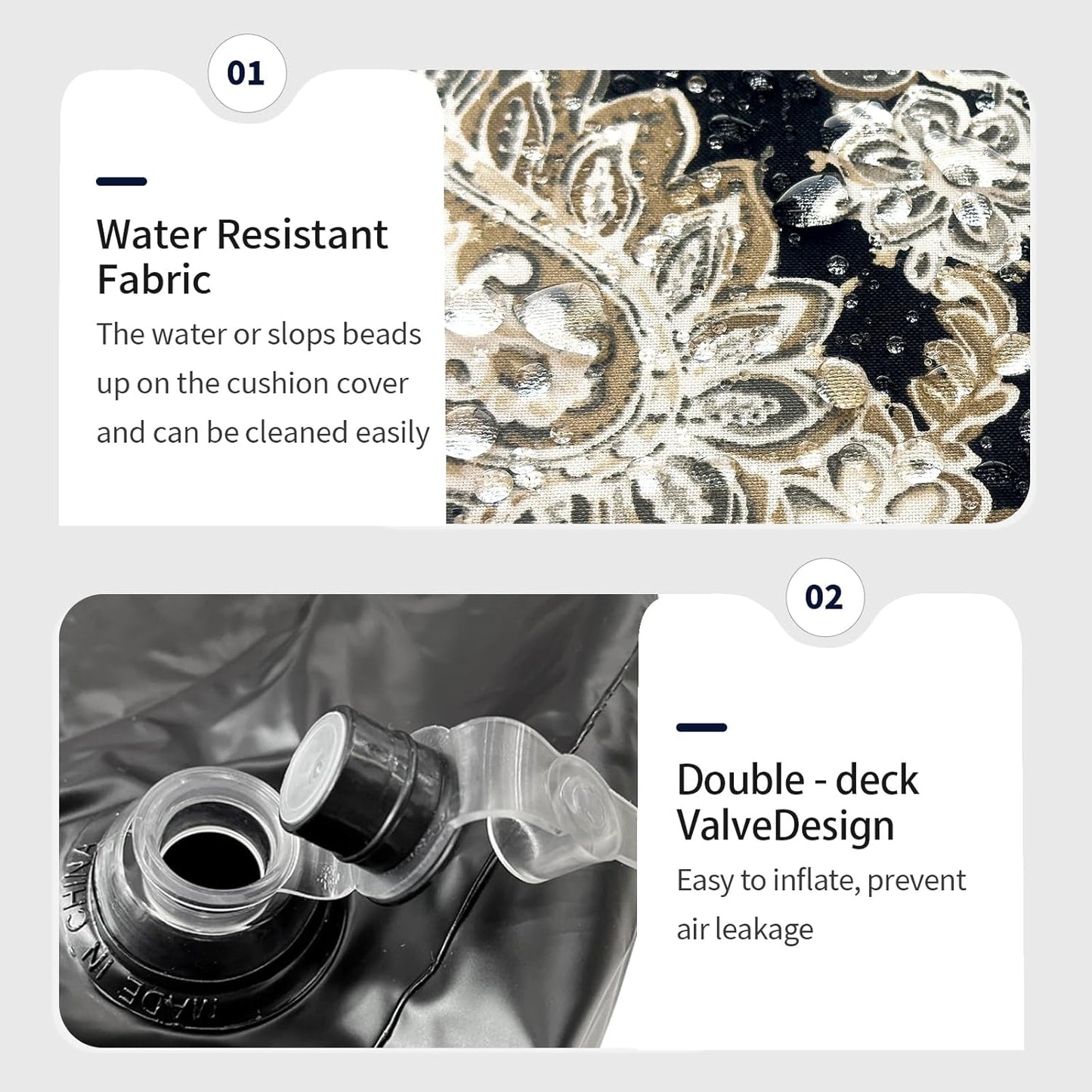 Inflatable Ottoman Stool D31 xH14 for Outdoor/Indoor Use, Water Repellent Patio Foot Rest Stool with Portable Handle,Round Pouf Ottoman Suitable for Garden,Deck and Camping - Paisley Black