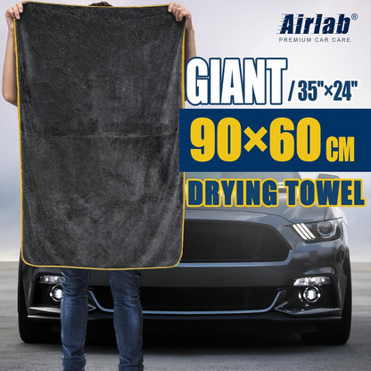Airlab Microfiber Towels for Cars Wash Drying Extra Large Super Absorbent Cleaning Cloth Auto Detailing Ultra Soft, Lint-Free, Streak-Free, 35 x 24 Inch, Pack of 1, Grey-Yellow, 600 GSM