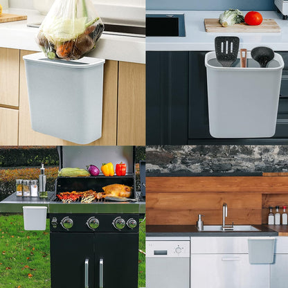 Skyflame Magnetic Hanging Trash Can, 2.1 Gallon Plastic Garbage Container, Multi-Function Grill Hanging BBQ Utensils Organizer Holder, Use for Kitchen/Bedroom/Bathroom/Camping/Grills