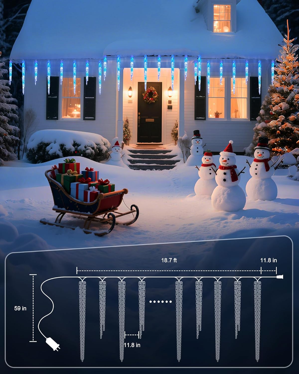 Minetom Icicle Lights Outdoor with Clips, 2 Pack Total 40ft 200 LED 40 Tubes Twinkling Connectable Hanging Ice Shape Christmas String Lights Plug in for Eave Holiday Outdoor, Blue and White