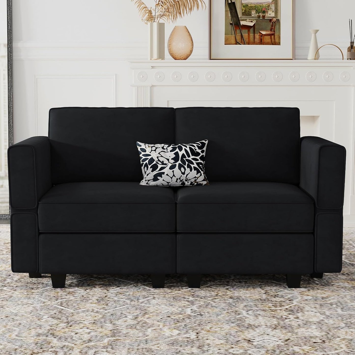 Belffin Modular Loveseat Sofa Couch with Storage Seats Velvet 2 Seater Love Seats for Small Spaces Black