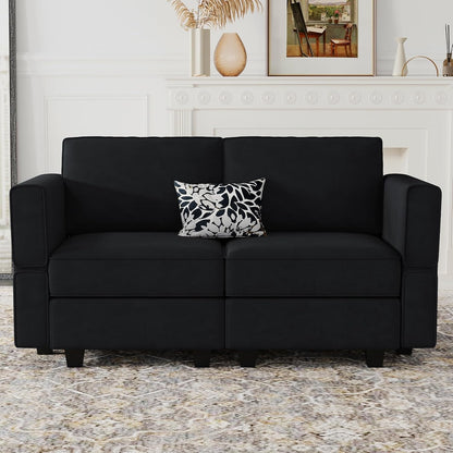 Belffin Modular Loveseat Sofa Couch with Storage Seats Velvet 2 Seater Love Seats for Small Spaces Black