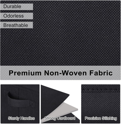 WUIKE Foldable Fabric Storage Bins with Handles, Closet Storage Baskets for Shelves and Clothes Organization, Large Black Shelf Baskets, 3-Pack, Black, Large