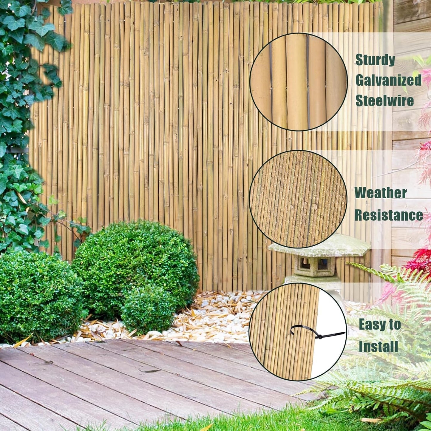 58Inch High x 72Inch Long x 0.7In D Bamboo Screen, Natural Bamboo Fence Rolls, Eco-Friendly Fencing for Outdoor Balcony Patio Garden Border Pool