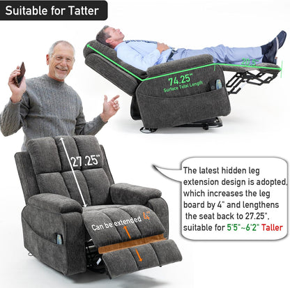 Lazy Boy Recliner Chair, Postoperative Recovery，Retractable 23'' Extra-Long Leg Support Lift Chair Hold up to 400lb，25.5'' Oversized Recliner seat for Big and Tall