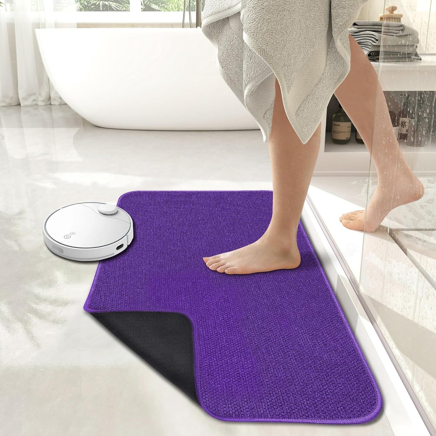 Bath Mat,Ultra Thin Bathroom Rugs,Rubber Bath Mats for Bathroom,No Slip Bath Rugs,Quick Dry,Machine Washable,Low Pile,Absorbent,Shower Outside,Sink,Home Decor Accessories.Purple,1'5"x2'3"(2 Pack)