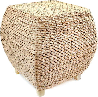 Square Poufs Ottoman,Hand Woven Natural Braided Cattail Ottomans Pouf for Patio,Home,Office,Living Room,Bedroom Indoor Outdoor Porch,Seagrass Footstool/Floor Accent Chair,Ottoman Foot Rest (Square)