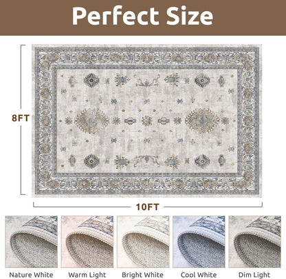 AMOAMI-Vintage Area Rug 8X10 Grey Rugs for Living Room-Soft Living Room Rug Non Slip Rugs for Bedroom Carpet Machine Washable Rug for Dining Room Bedside Office Room Decor