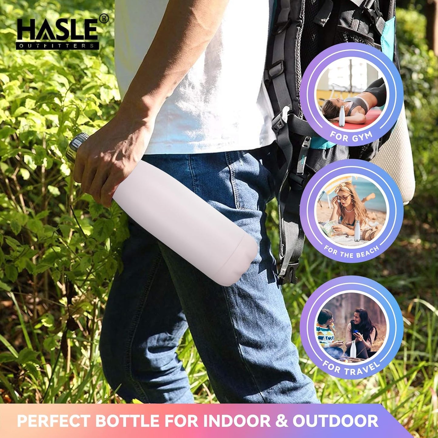 HASLE OUTFITTERS 17oz Stainless Steel Water Bottles, Vacuum Insulated Water Bottles Double Walled Powder Coated Reusable Metal Sports Water Bottles Keep Drinks Hot and Cold, Pink, 1Pack