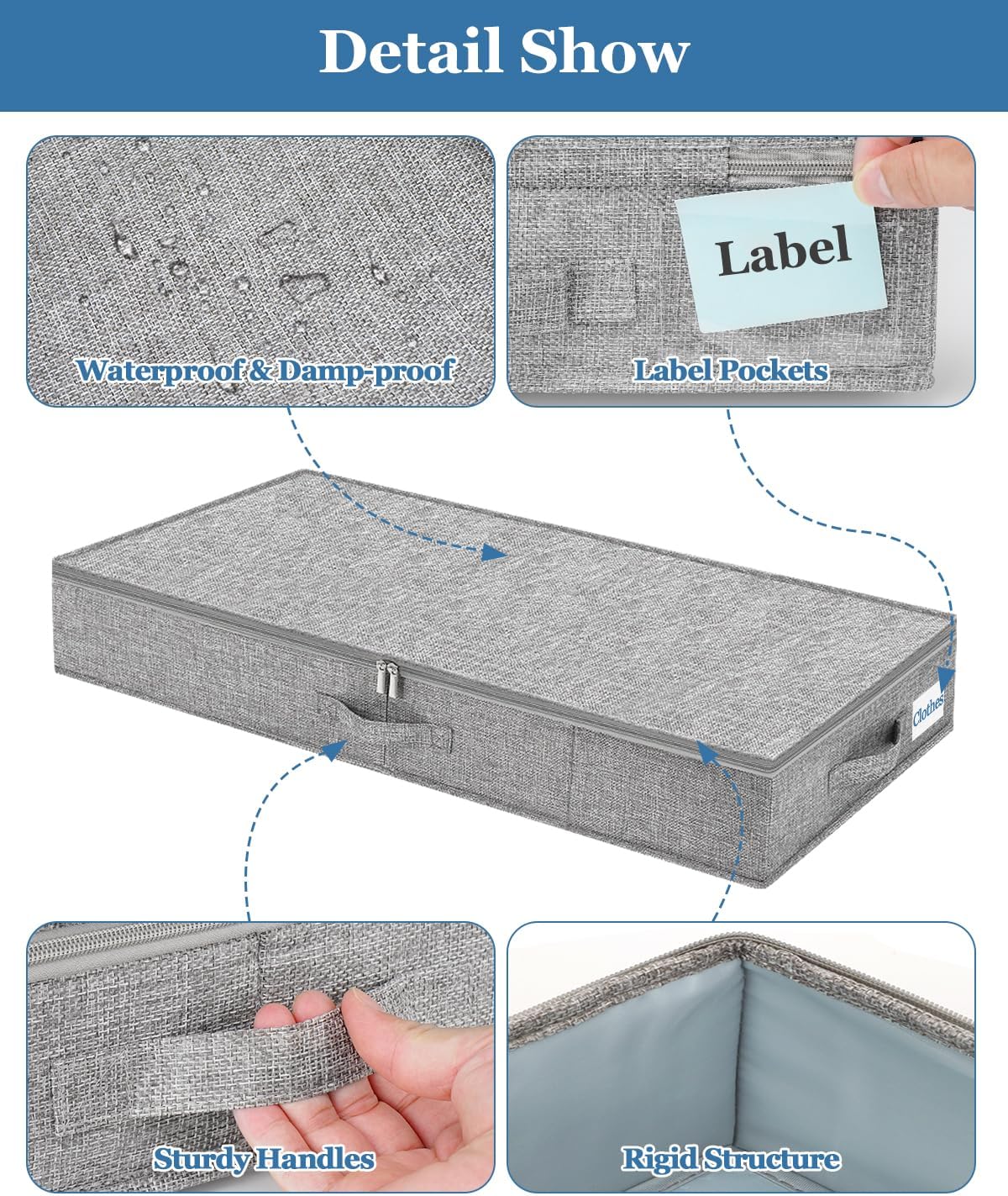 Cirhy Under Bed Storage Containers, 4.5 Inch Tall Low Profile Under Bed Storage with Sturdy Sidewalls & Bottom, UnderBed Storage for Clothes,Shoes, Pillow, Blankets Organizer, 2 Pack Grey