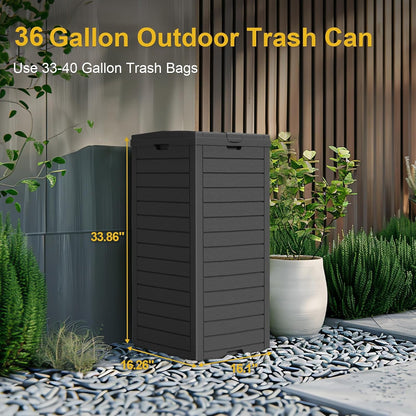 31 Gallon Outdoor Trash Can with Tiered Lid and Drip Tray,Waterproof Resin Waste Bin Indoor,Durable,Stylish,Lightweight Garbage Bin for Patio,Kitchen,Backyard and Office(Black)