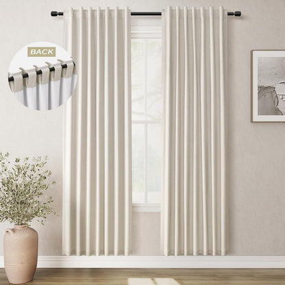 Greyish Beige Linen Black Out Curtains 80 Inch Long 2 Panels Set for Bedroom Light Blocking Curtains Greige with 100% Blackout Backing Light Taupe Thermal Insulated Room Darkening Curtain Drapes