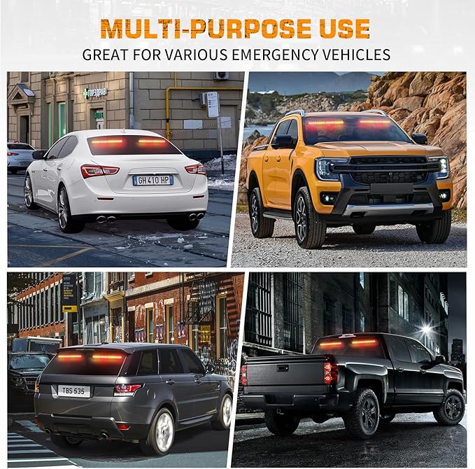 XRIDONSEN 2 in 1 Amber Red Traffic Advisor Light Bar 144 LED Warning Safety Interior Front/Rear Emergency Dash Windshield Strobe Lights for Firefighter Construction Vehicles Trucks Car (2x17.7 inch)