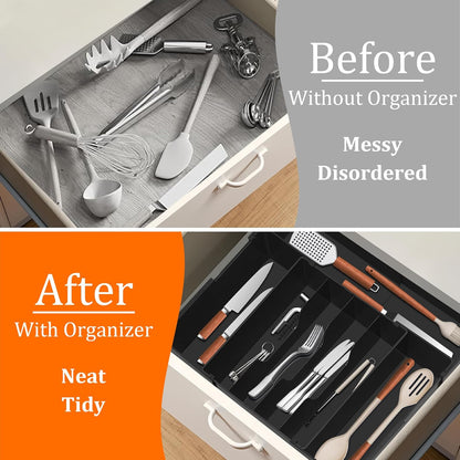 Expandable Large Silverware Organizer - BPA-Free Food-Safe Utensil Drawer Organizer Adjustable Kitchen Drawer Organizer Flatware Cutlery Tray, Classified Storage for Spoons Forks Knives