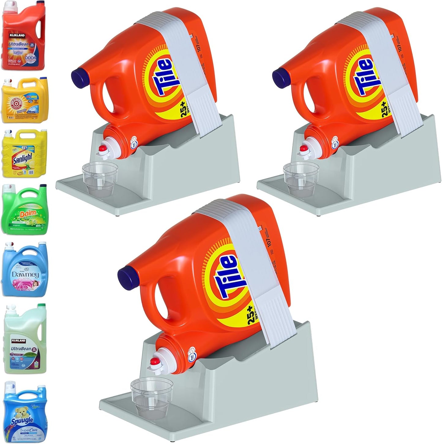 TidyFriend Laundry Detergent Holder Stand Organizer with Drip Tray, 3 Pack Laundry Soap Holder with Non-Slip Rubber Feet for Washing Space Organization, Angled Downward Slope for Easy Pouring (Blue)