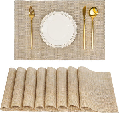Placemats Set of 8，Non-Slip PVC Weave Table Mats Easy to Clean，Heat Resistant Place Mats for Kitchen Dining Table Decoration Indoor Outdoor，Beige