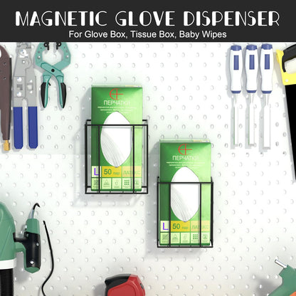 Alyoen Magnetic Glove Box Holder Wall Mount, Disposable Glove Dispenser, 2 Pack Rubber Latex Tissue Box Organizer for Tool Garage Workshop Kitchen - Two Size (Large+Small)