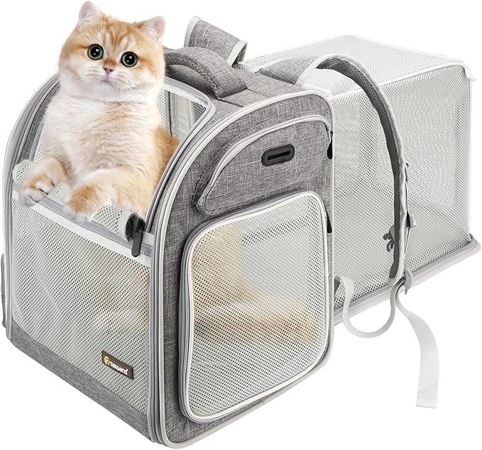 Texsens Cat Backpack Expandable Pet Carrier - Pet Backpack Carrier for Medium Cats and Small Dogs - Great for Travel, Hiking & Outdoor