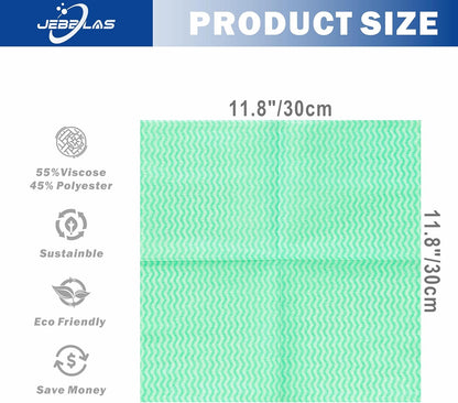 JEBBLAS 100Pack Reusable Cleaning Cloths 11.8‘’x11.8‘’ Handi Wipes Reusable Cloths Dry Cleaning Cloths Dish Towel Dish Cloths for Kitchen, Green