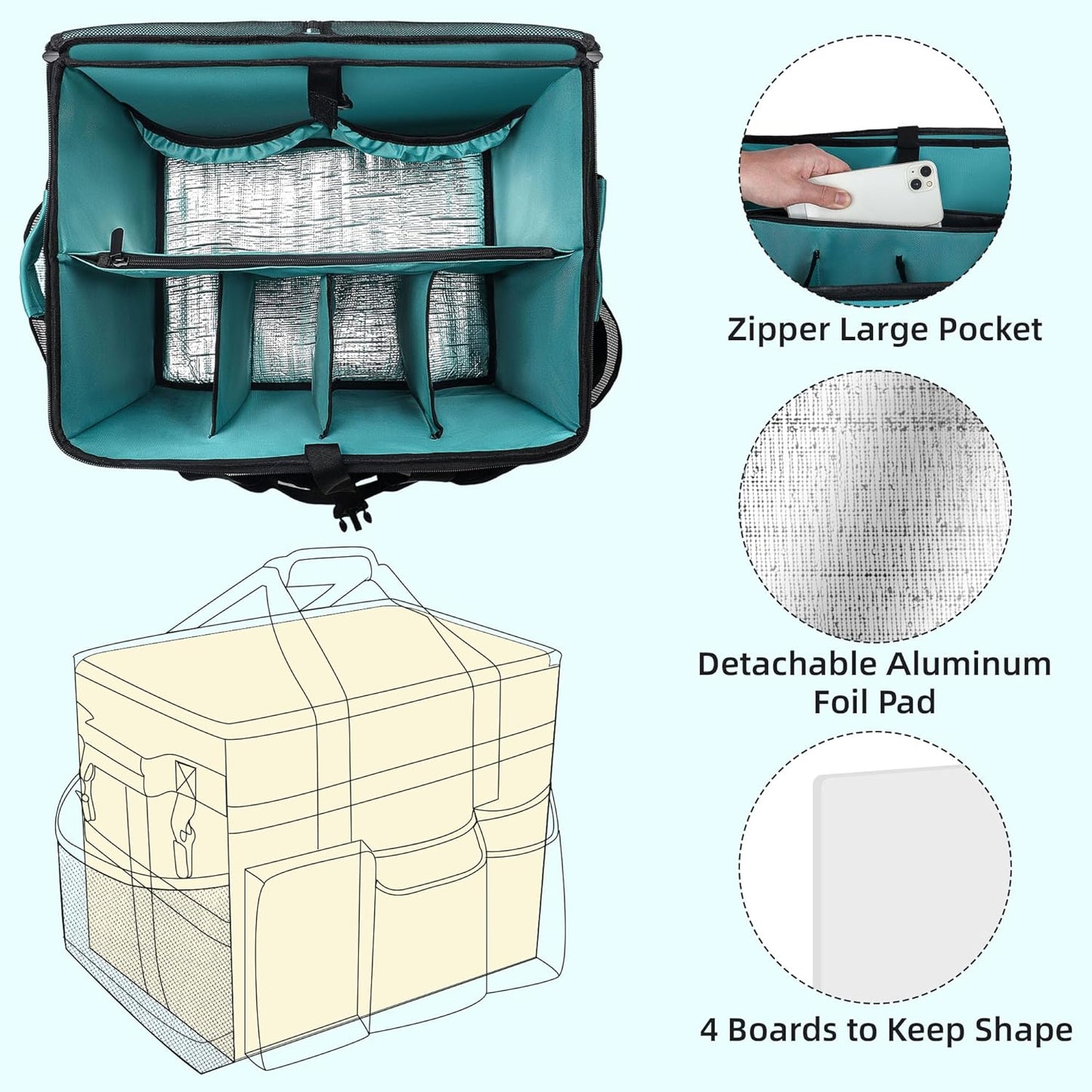 Rolling Cleaning Caddy Bag with Wheels, Large Cleaning Cart Detachable Trolley, Cleaning Bags for Housekeepers With Shoulder Strap & Multi Pockets for Cleaning Tools Storage (Amber Green)