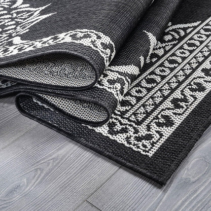 CAMILSON Outdoor Rug, 8x10 Medallion Black White Modern Area Rugs for Indoor and Outdoor Patios, Kitchen and Hallway Mats, Washable Porch Deck Outside Carpet (Medallion Black, 8 x 10)