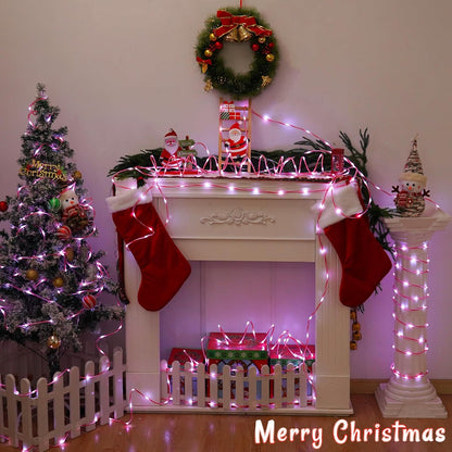 YEGUO Solar Christmas Candy Cane Rope Lights, 2 Packs Each 33ft 100 LED Red & White Solar Rope Light Outdoor Waterproof Decorations String Tube Lights