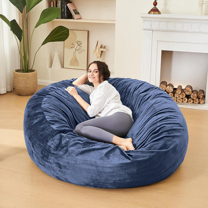 Bean Bag Chairs for Adults - Memory Foam Furniture BeanBag Chair - Kids/Teens Sofa with Soft Micro Fiber Cover - Round Fluffy Couch for Living Room Bedroom College Dorm - 4 ft, Navy
