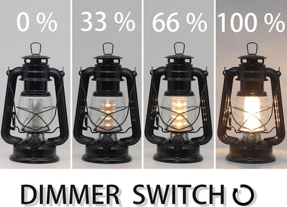 YAKii LED Vintage Lantern Metal Hanging Hurricane 12 LED Dimmer Switch Warm White Battery Operated Power Outage Indoor Camping Lighting Outdoor Brooklyn Decoration(Black)