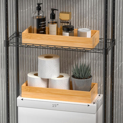 Kitchen Drawer Organizer Tray, Stackable Bamboo Deep Drawer Organizer for Large Silverware, Utensils, Cutlery, Flatware,Junk Drawer, Dresser, Bathroom, 17" x 6" x 2.5" (Set of 2)