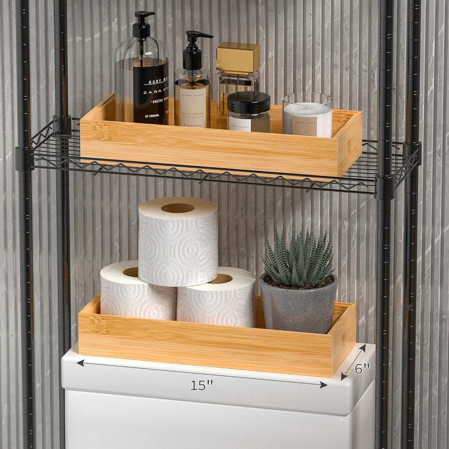 Kitchen Drawer Organizer Bins, Stackable Bamboo Deep Drawer Organizer for Silverware, Utensils, Cutlery, Flatware, Junk Drawer, Dresser, Bathroom, 15" x 6" x 2.5" (Set of 2)