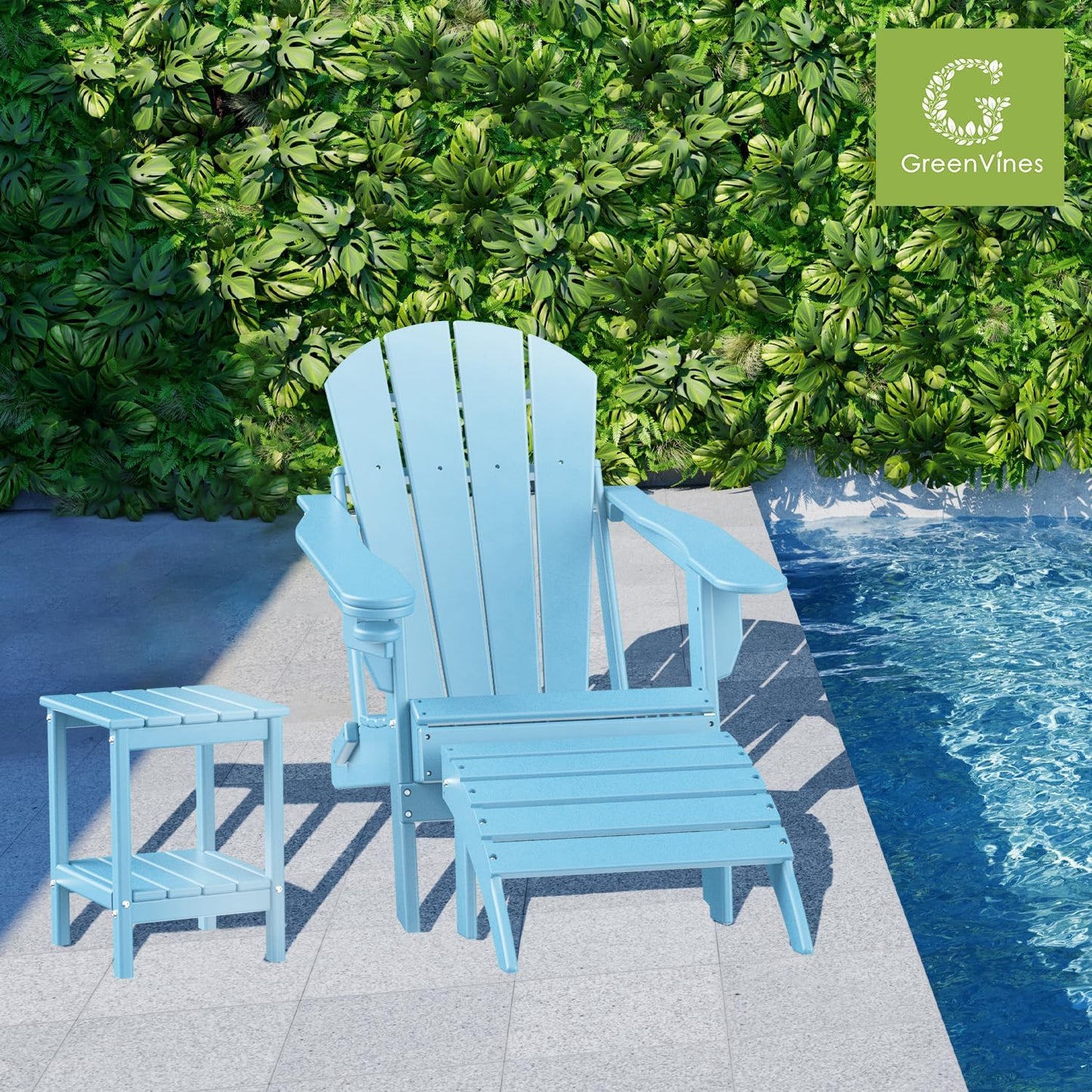 GREENVINES Adirondack-Ottoman | Set of 2 | HDPE Plastic | Outdoor Footrest | All Weather | Foot Rest | Foot Stool | Arctic | for Adirondack Chair | for Patio Backyard Pool