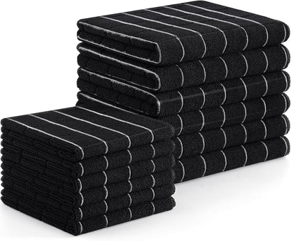 Homaxy Microfiber Kitchen Towels and Dishcloths Set, 12 Pack Soft and Absorbent Dish Hand Towels Bulk, 28 x 16 Inch & 12 x 12 Inch Quick Drying Rags for Washing Dishes, Black