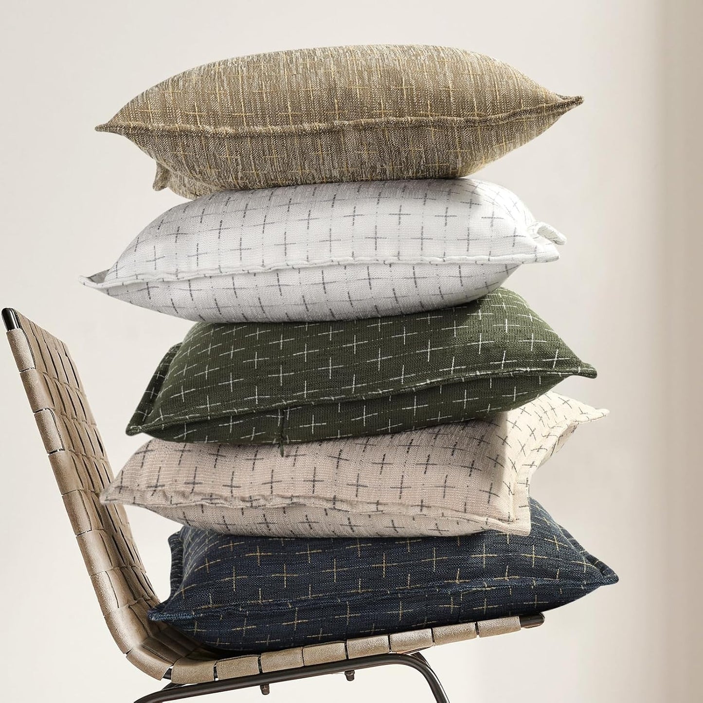 ZWJD Pillow Covers 16x16 Set of 2 Soft Polyester Textured Pillow Covers with Stylish Flange Edge Cozy Farmhouse Throw Pillows for Couch Bed Sofa Living Room