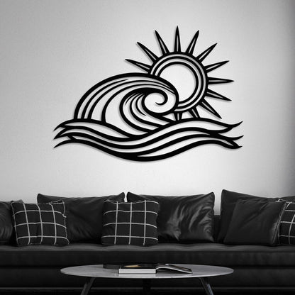 Wita Home Ocean Wave Metal Wall Art, Sun Beach Decor, Coastal Large Wall Sculpture for Home, Indoor/Outdoor Use, Nautical Wall Hanging, Eye-Catching Addition to Living Room (Red, 24 x 14 inches)