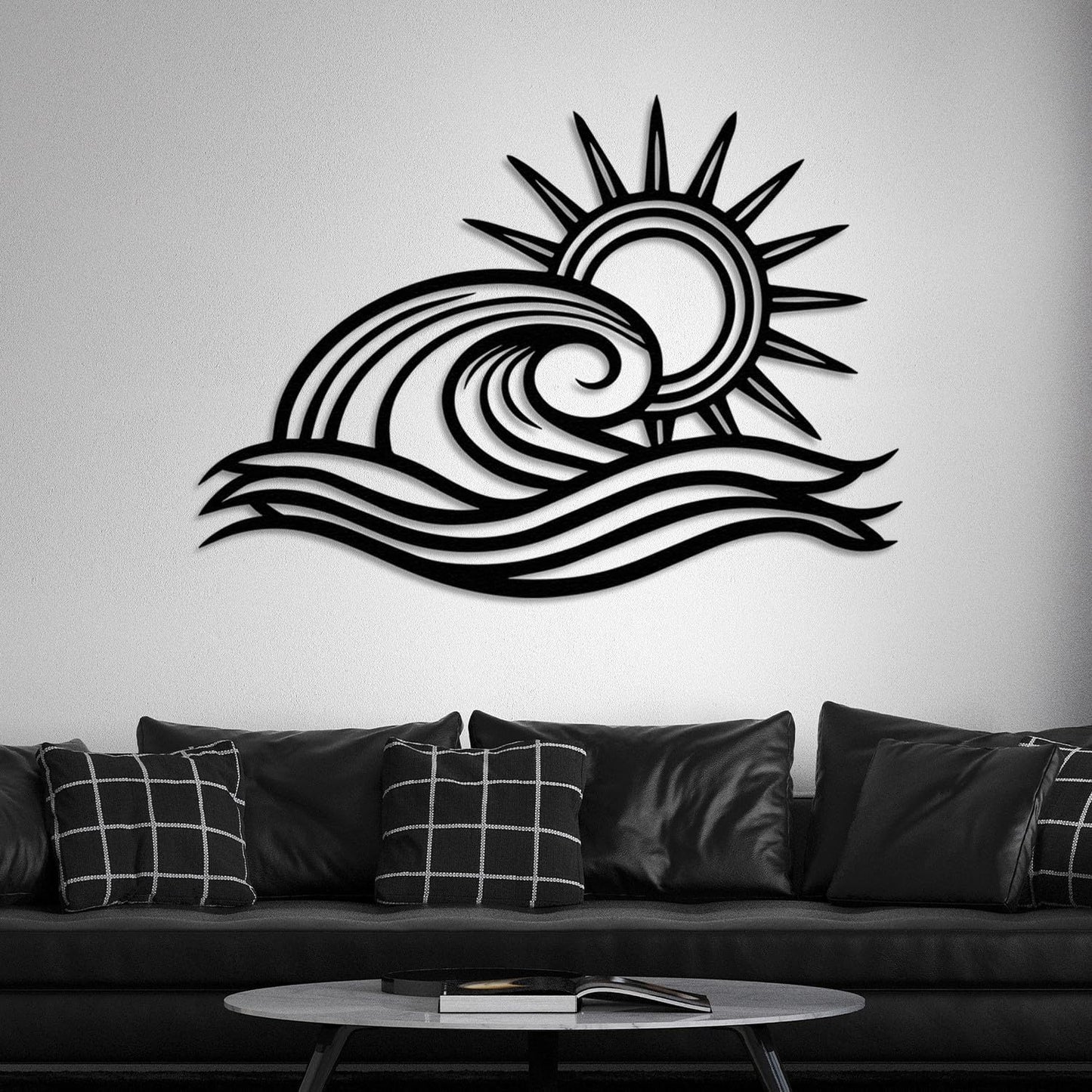 Wita Home Ocean Wave Metal Wall Art, Sun Beach Decor, Coastal Large Wall Sculpture for Home, Indoor/Outdoor Use, Nautical Wall Hanging, Eye-Catching Addition to Living Room (White, 40 x 23 inches)