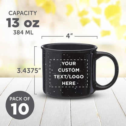DISCOUNT PROMOS Custom Ceramic Campfire Coffee Mugs 13 oz. Set of 100, Personalized Bulk Pack - Perfect for Tea, Espresso, Cappuccino, Hot Cocoa - Black