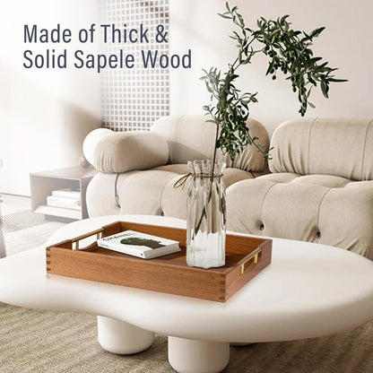 LotFancy Wood Serving Tray with Metal Handles, 17x13 Inch, Large Ottoman Tray, Decorative Wooden Tray for Living Room, Ottoman, Coffee Table, Countertop Centerpiece