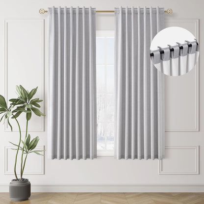 Light Grey Linen Blackout Curtains 63 Inches Long 2 Panels Set Back Tab Rod Pocket 100% Black Out Room Darkening Window Curtains Noise Reducing Gray Linen Textured Modern Heat Blocking Drapes 52x63