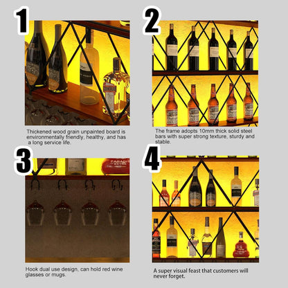 71in Wine Rack Wall Mount with Glass Holder, 3-Tier Floating Wine Rack, DIY Multi-Function Bar Wine Bottle Display Rack for Commercial Restaurants, Tea Rooms, Bars, Wine Cellars