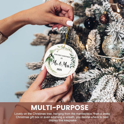 Wedding Gifts for Couples 2025, Our First Christmas Married Ornaments Ceramic, 1st Christmas as Mr Mrs, Bridal Shower Gift, Just Married Gifts, Newlywed Keepsake