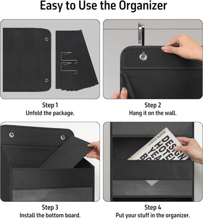 Over Door Organizer with 5 Large Pockets, Heavy Duty Hanging Organizer Storage, Closet Bathroom Nursery Bedroom Dorm, Toys Cosmetics Sundries and Baby Essentials, Black