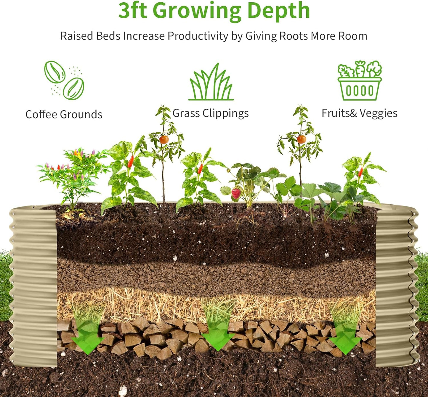 Land Guard 8x4x3ft Oval Galvanized Raised Garden Beds, Large-Capacity Metal Planter Box Outdoor, Durable Deep Raised Garden Bed 3ft Tall, Raised Beds for Gardening Vegetables, Cream Yellow