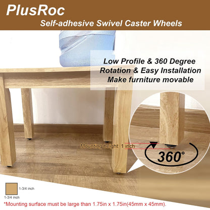 PlusRoc 12 Pack Self Adhesive Caster Wheels 1 Inch for Furniture Mop Bucket, Load Capacity 28LBS Per Wheel, Low Profile Swivel Wheels for Small Appliance Storage Bins