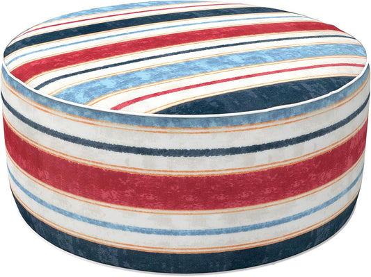 LVTXIII Inflatable Stool Ottoman Footrest with Handle, Decorative Fade-Resistant Foot Stool, Indoor or Outdoor Pouf for Home Garden and Camping Use, D21 x W 21 x H9, Stripe Red Blue